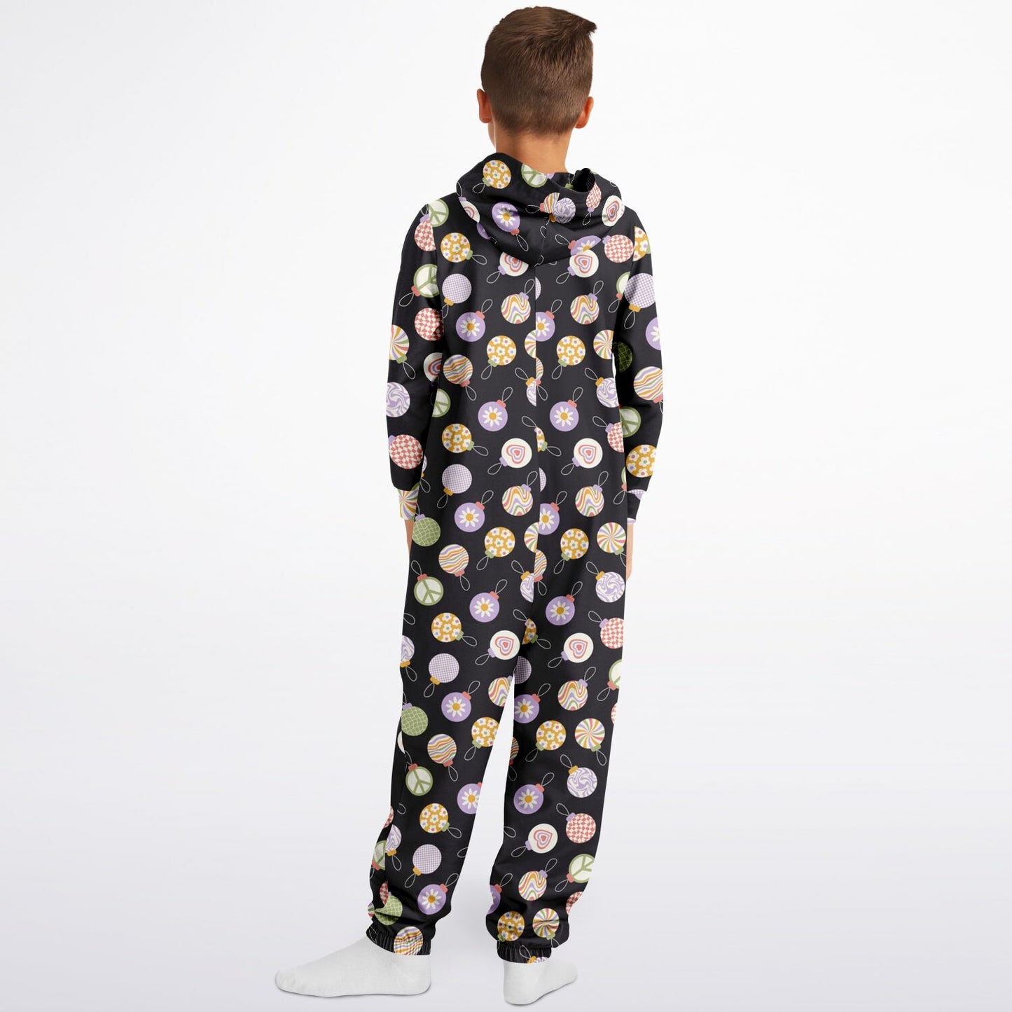 Colorful Christmas Ornaments Teens Onesie: Boys & Girls Union Suit Athletic Black Jumpsuit - HolidayShoppingFinds