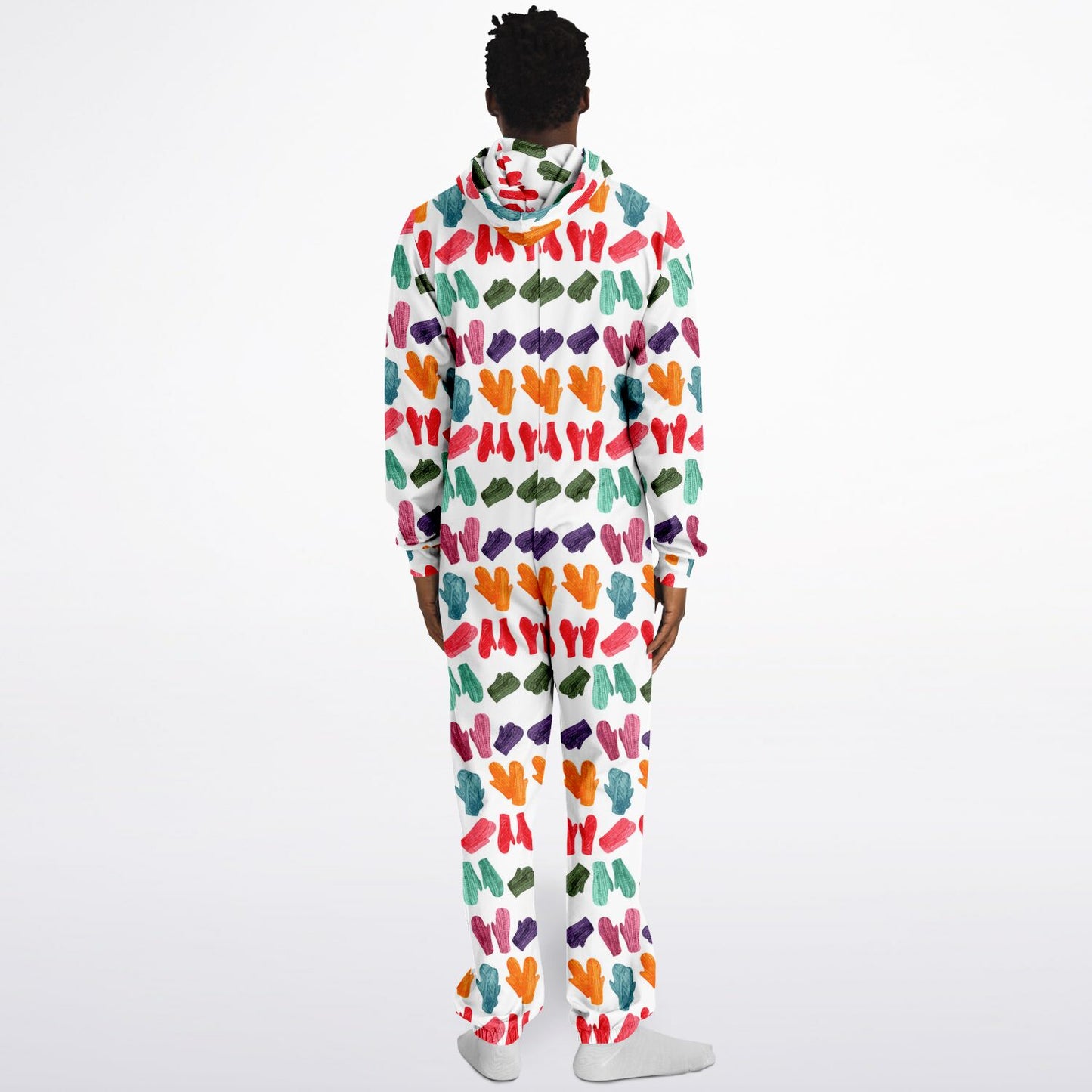 Vintage Colorful Mitten Pattern Adult Jumpsuit White Athletic Onesie Unisex PJ - HolidayShoppingFinds