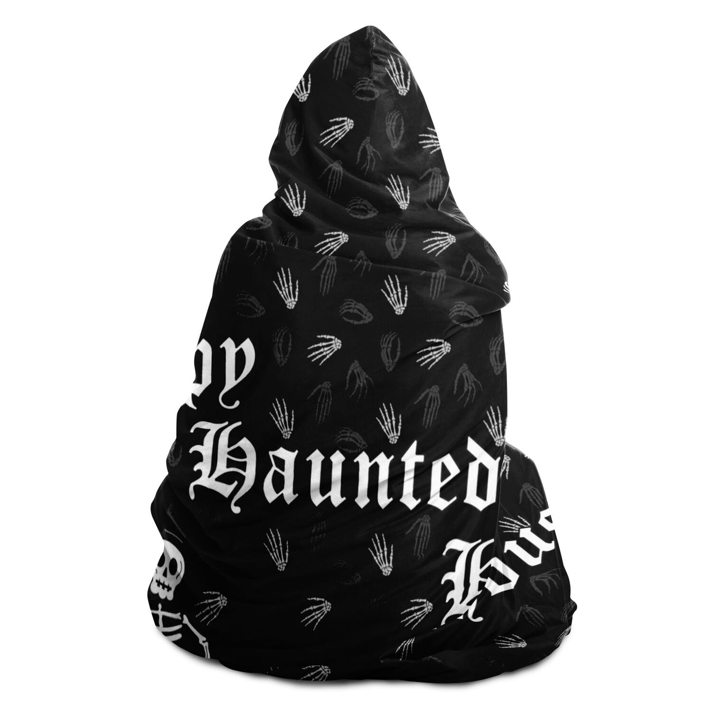 Halloween Happy Haunted House Spooky Skeletons over Bones Pattern Hooded Blanket - HolidayShoppingFinds