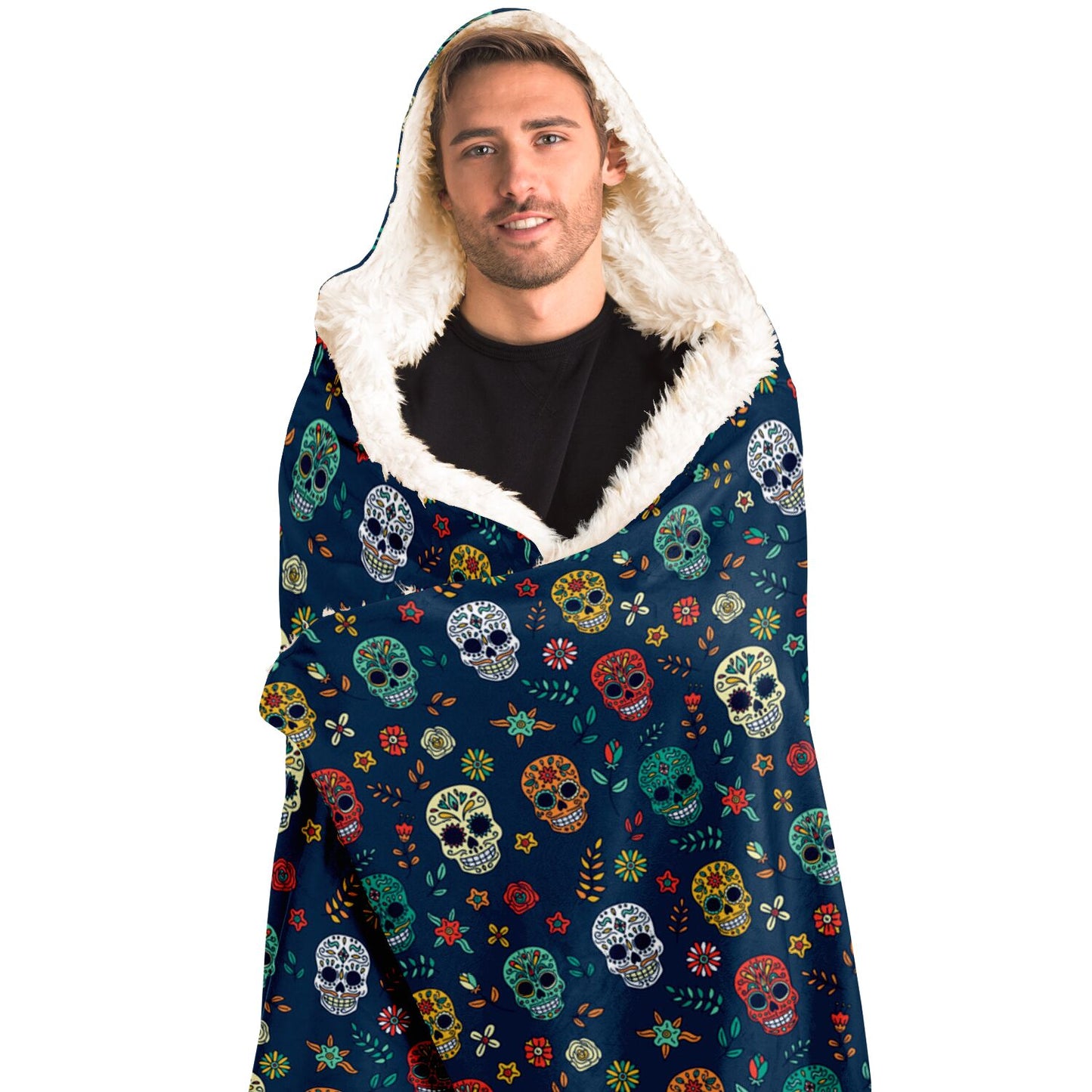 Blue Sugar Skull Day of the Dead Hooded Blanket, Dia de los Muertos - HolidayShoppingFinds