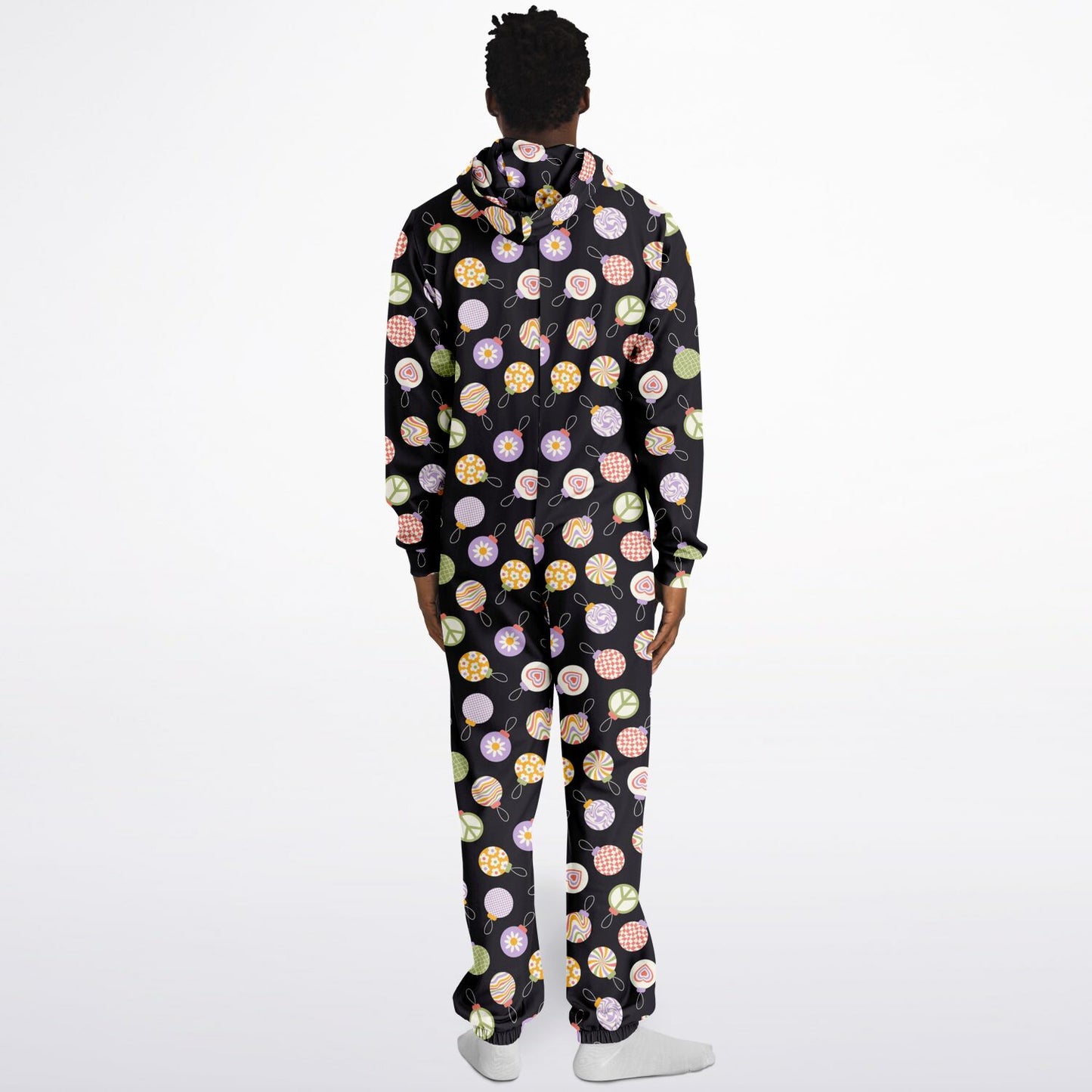 Colorful Christmas Ornaments Black Jumpsuit Adult Onesie Gender-Neutral Athletic - HolidayShoppingFinds
