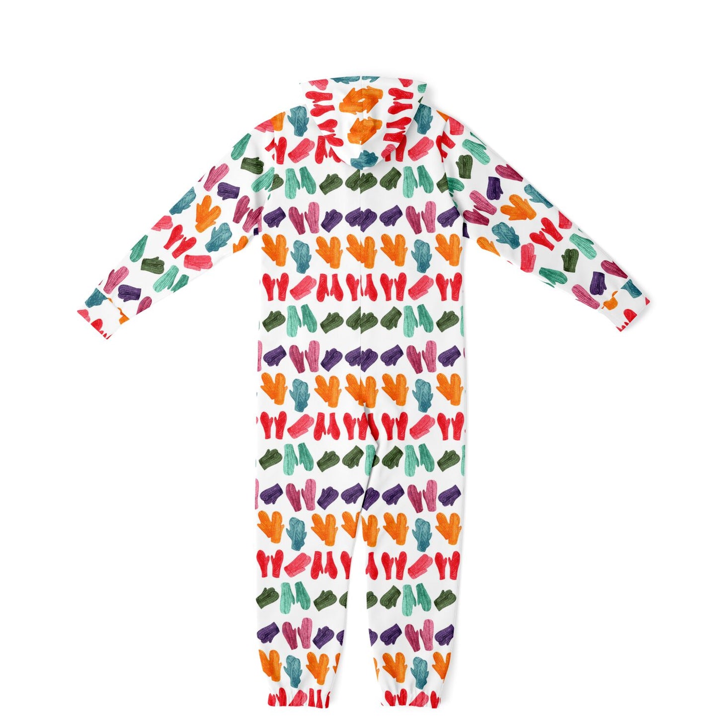 Vintage Colorful Mitten Pattern Adult Jumpsuit White Athletic Onesie Unisex PJ - HolidayShoppingFinds