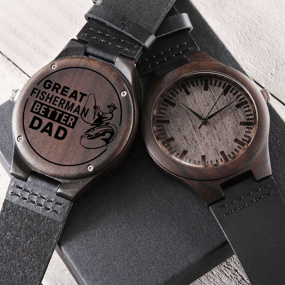 Great Fisherman Better Dad Engraved Wooden Watch Father's Day Gift Two-Toned Gift Box - HolidayShoppingFinds