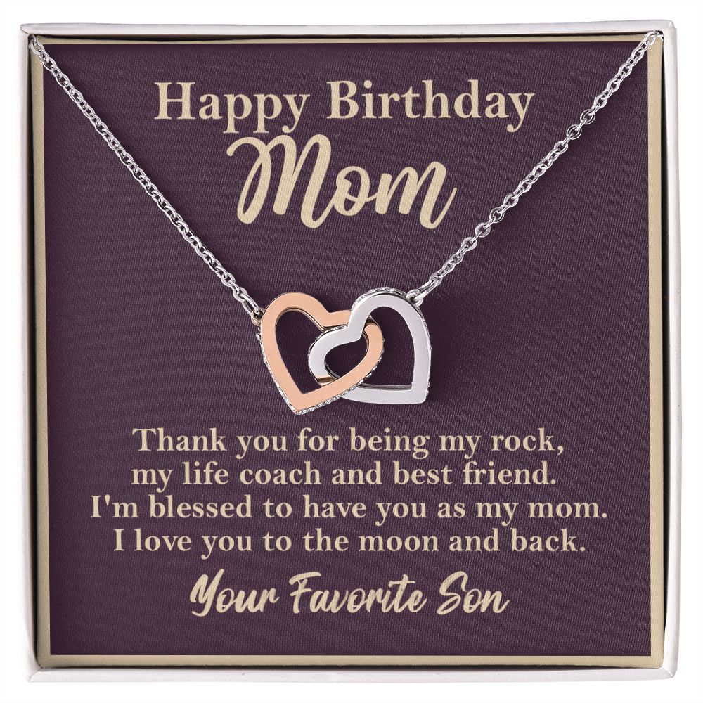 Happy Birthday Mom From Son Interlocking Heart Rose Gold Necklace Gift - HolidayShoppingFinds