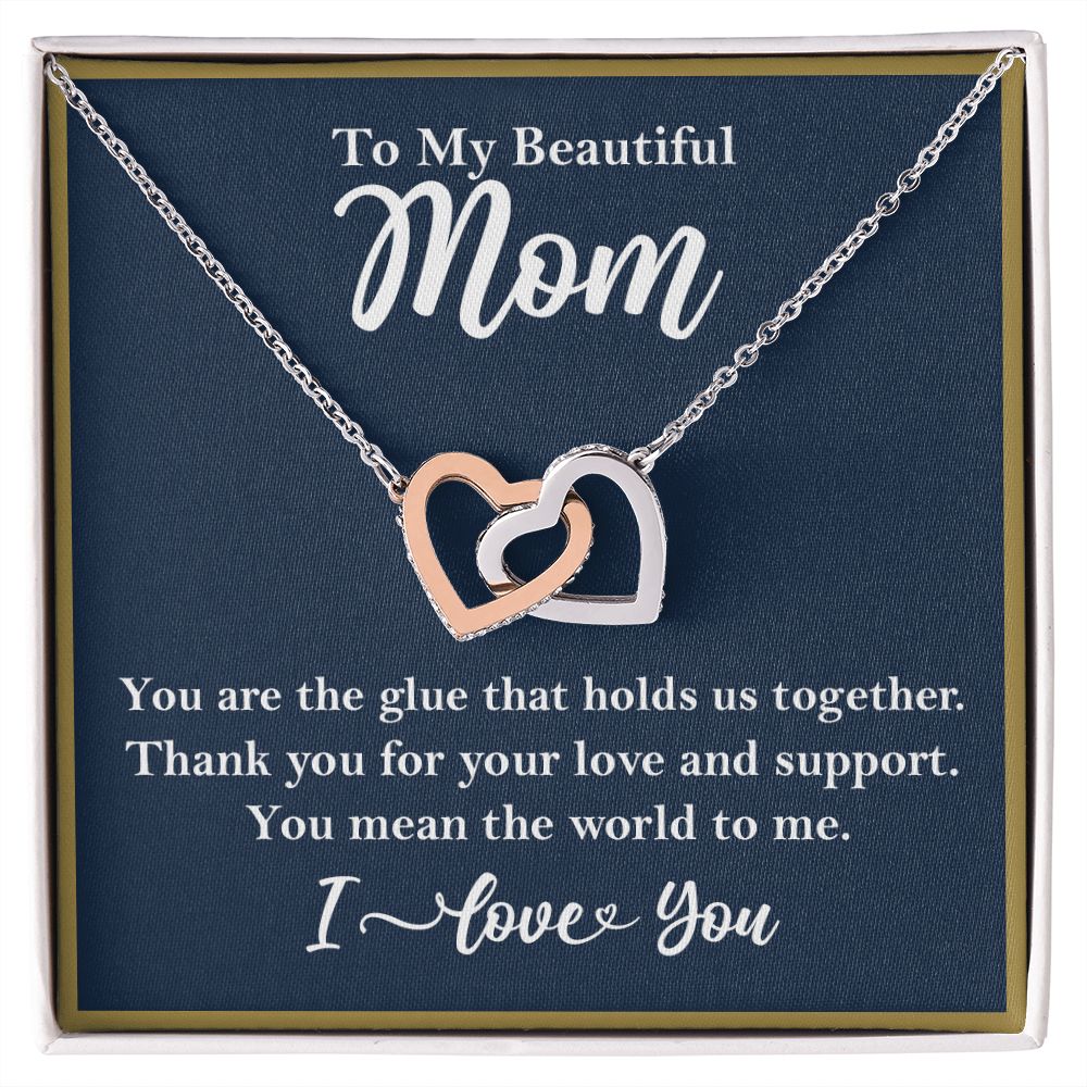 To My Beautiful Mom Interlocking Heart Rose Gold Necklace Gift for Mom - HolidayShoppingFinds