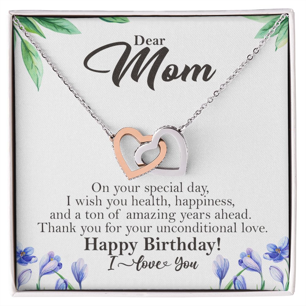 Dear Mom Happy Birthday Gift Interlocking Heart Rose Gold Necklace ❤ - HolidayShoppingFinds