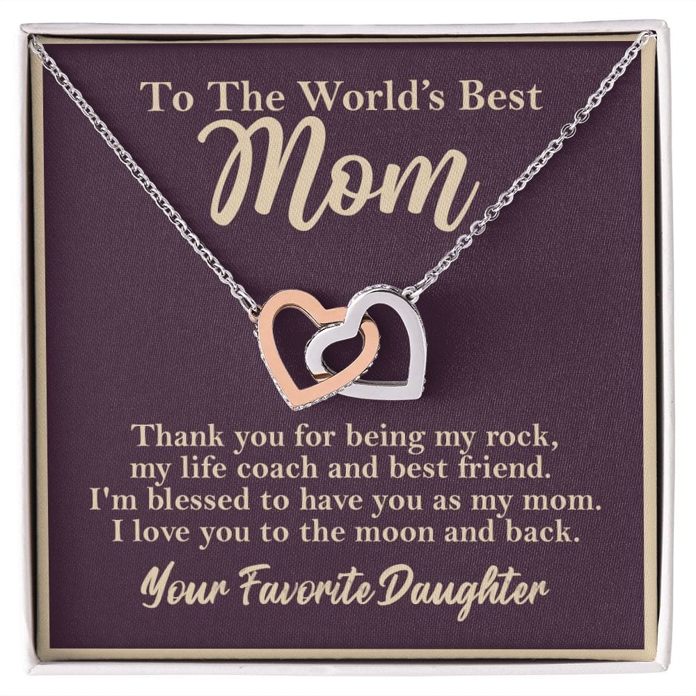 World's Best Mom From Daughter Interlocking Heart Rose Gold Necklace - HolidayShoppingFinds