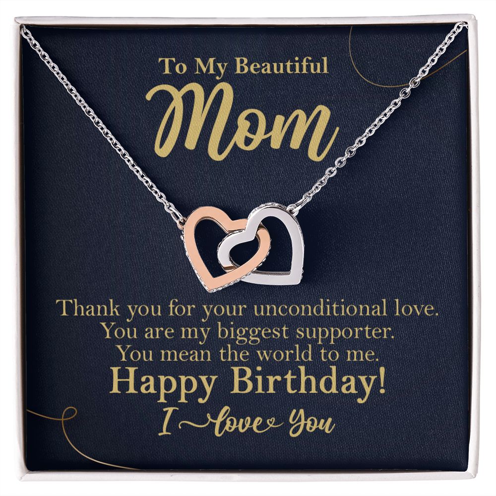 To My Beautiful Mom Birthday Gift Interlocking Heart Rose Gold Necklace - HolidayShoppingFinds