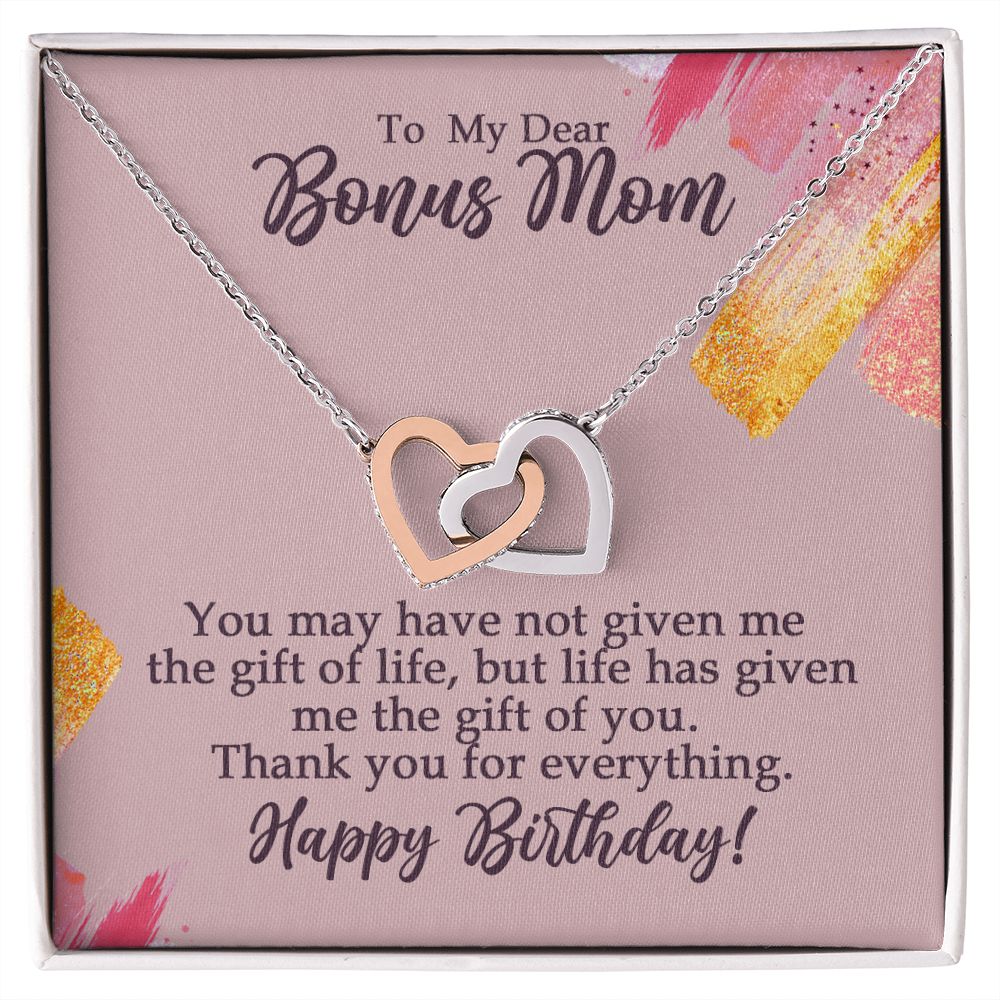 To My Dear Bonus Mom Birthday Gift Interlocking Heart Rose Gold Necklace - HolidayShoppingFinds