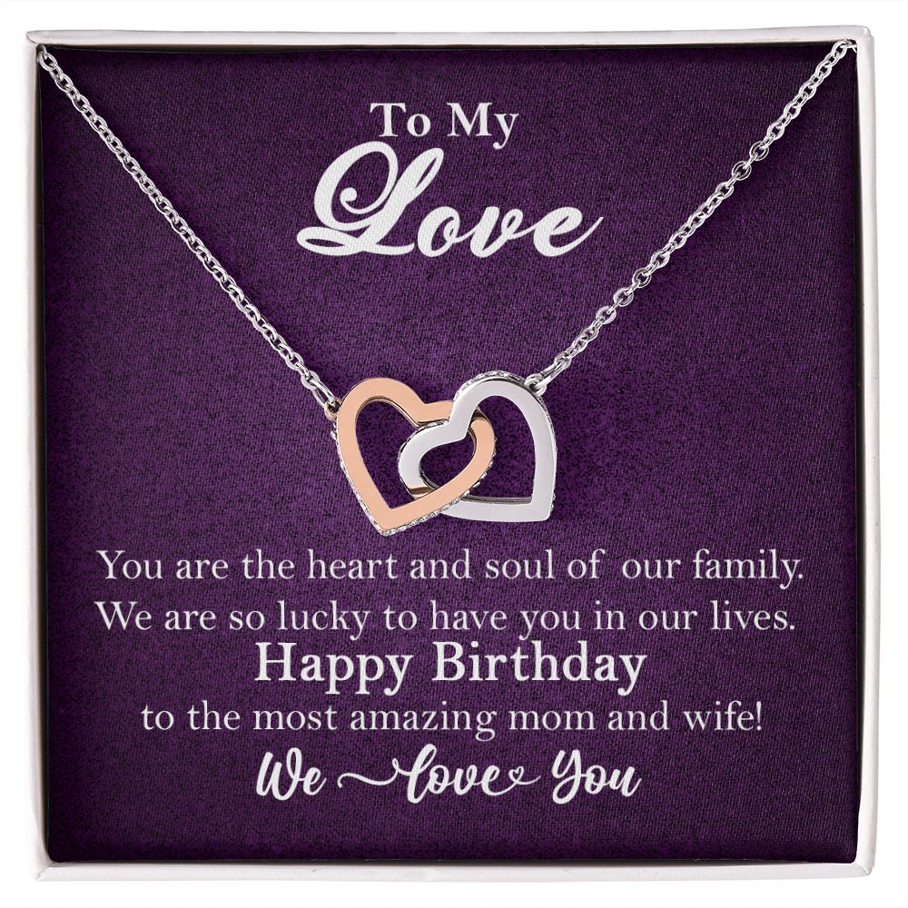 To My Love Interlocking Heart Rose Gold Necklace Wife Birthday Gift - HolidayShoppingFinds