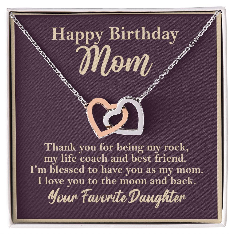 Happy Birthday Mom From Daughter Interlocking Heart Rose Gold Necklace - HolidayShoppingFinds