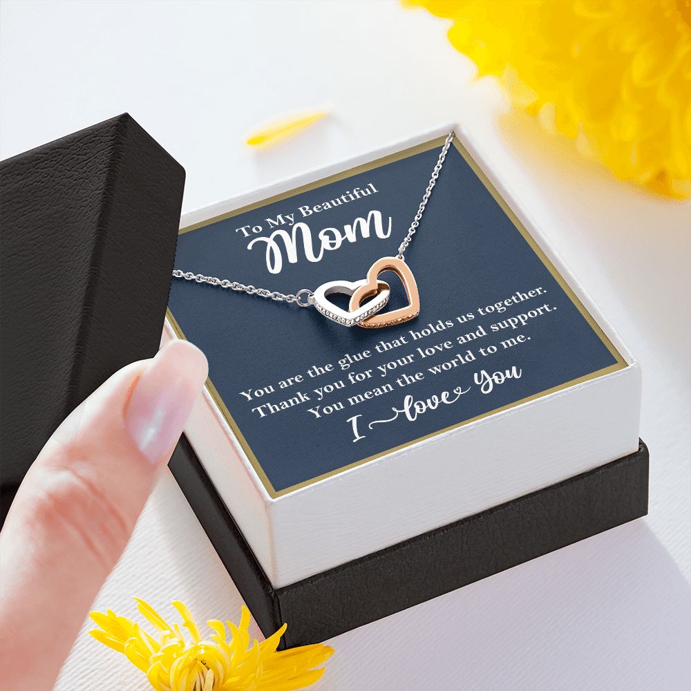 To My Beautiful Mom Interlocking Heart Rose Gold Necklace Gift for Mom - HolidayShoppingFinds