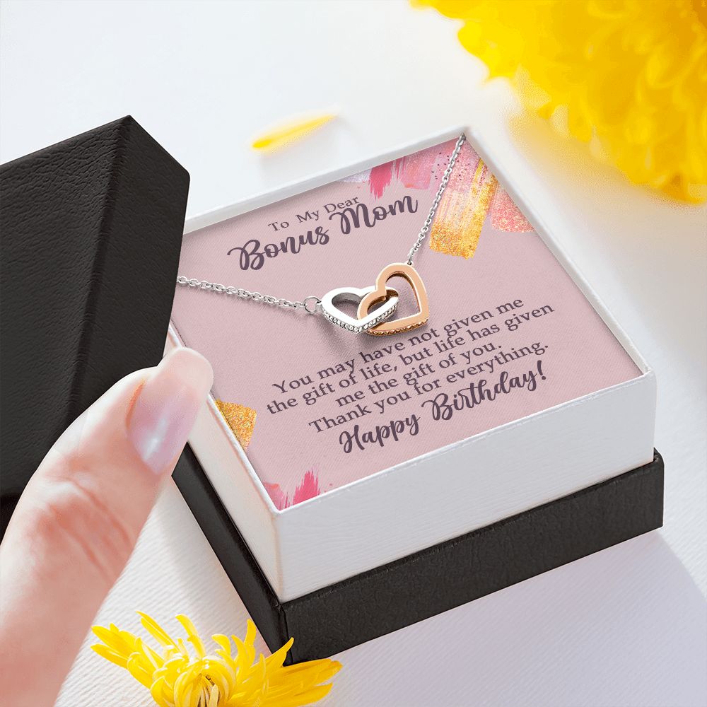 To My Dear Bonus Mom Birthday Gift Interlocking Heart Rose Gold Necklace - HolidayShoppingFinds