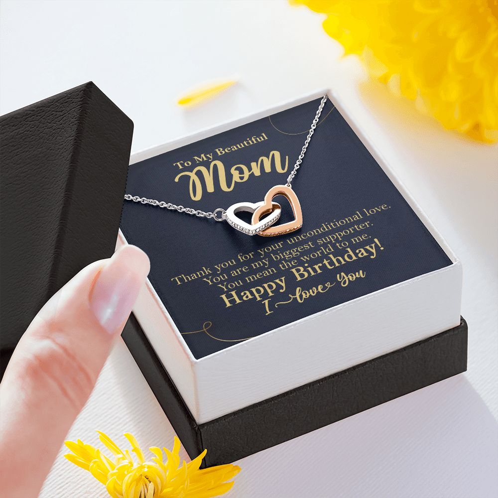 To My Beautiful Mom Birthday Gift Interlocking Heart Rose Gold Necklace - HolidayShoppingFinds