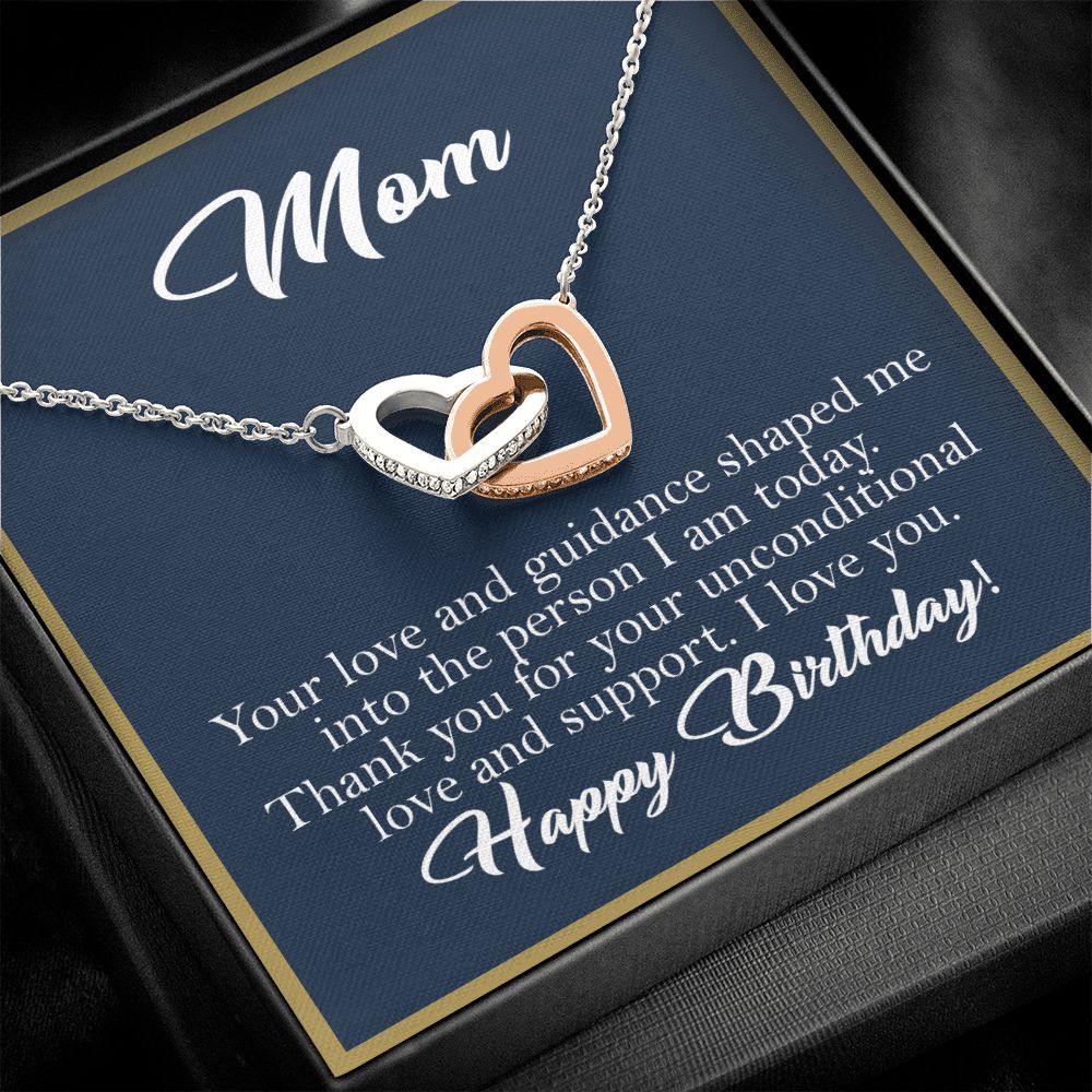 Mom Birthday Gift Interlocking Heart Rose Gold Necklace, Gift for Mom Rose Gold Finish Two-Toned Gift Box - HolidayShoppingFinds