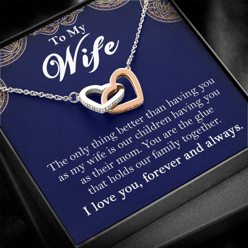 To My Wife Interlocking Hearts Rose Gold Necklace Gift From Husband Rose Gold Finish Two-Toned Gift Box - HolidayShoppingFinds