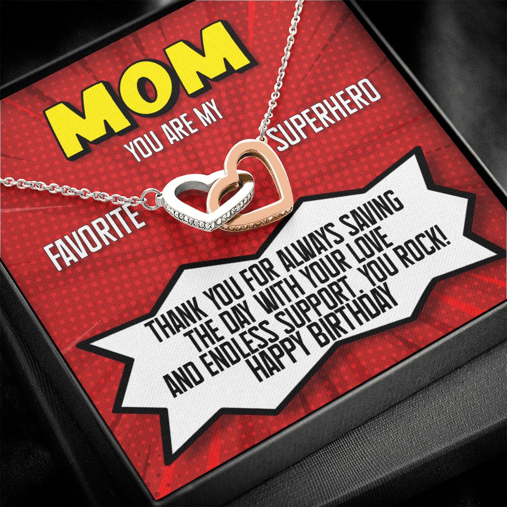 Mom You Are My Superhero Birthday Gift Joined Heart Rose Gold Necklace Rose Gold Finish Two-Toned Gift Box - HolidayShoppingFinds