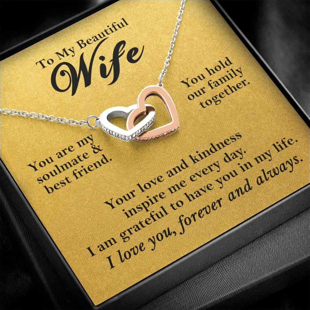 To My Beautiful Wife Hearts Necklace Gift From Husband, Soulmate Gift Rose Gold Finish Two-Toned Box - HolidayShoppingFinds