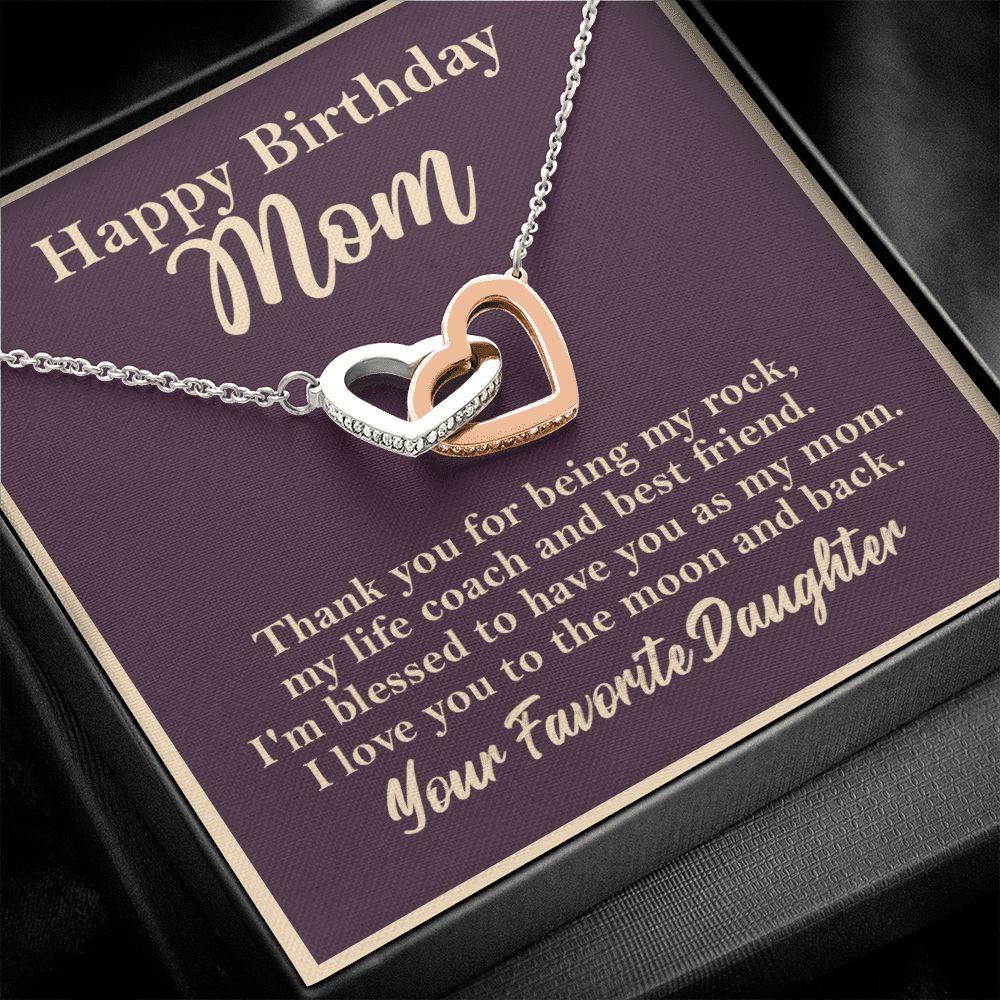 Happy Birthday Mom From Daughter Interlocking Heart Rose Gold Necklace Rose Gold Finish Two-Toned Gift Box - HolidayShoppingFinds