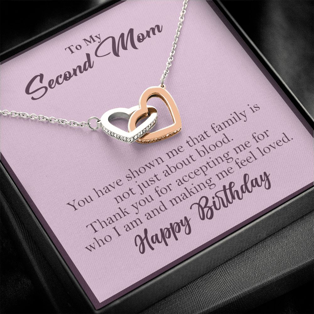 To My Second Mom Interlocking Heart Rose Gold Necklace Birthday Gift Rose Gold Finish Two-Toned Gift Box - HolidayShoppingFinds