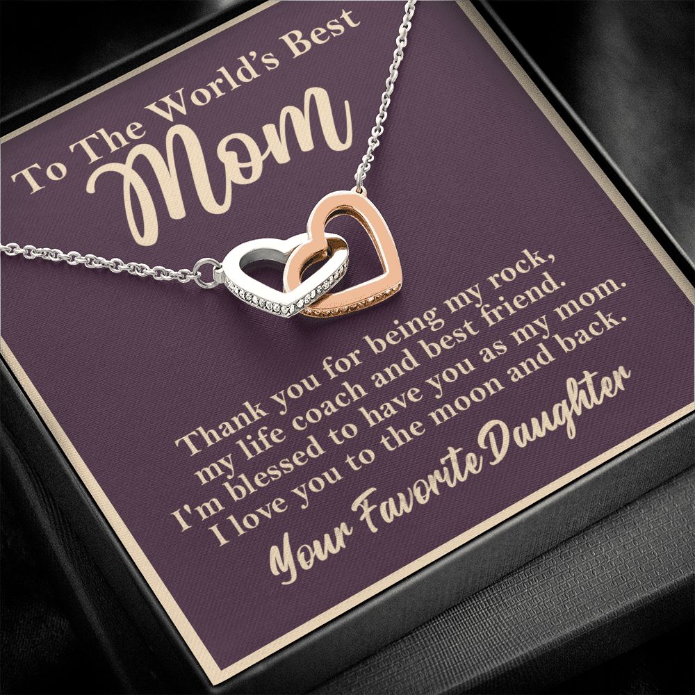 World's Best Mom From Daughter Interlocking Heart Rose Gold Necklace Rose Gold Finish Two-Toned Gift Box - HolidayShoppingFinds