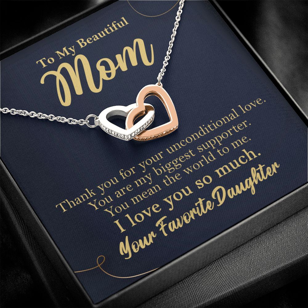 To My Beautiful Mom Hearts Necklace Gift From Favorite Daughter Rose Gold Finish Two-Toned Gift Box - HolidayShoppingFinds