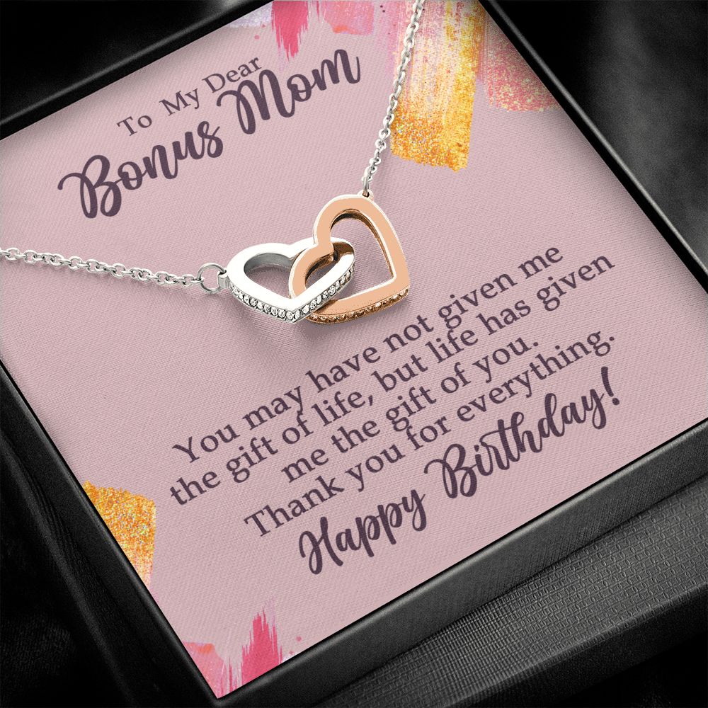 To My Dear Bonus Mom Birthday Gift Interlocking Heart Rose Gold Necklace Rose Gold Finish Two-Toned Gift Box - HolidayShoppingFinds