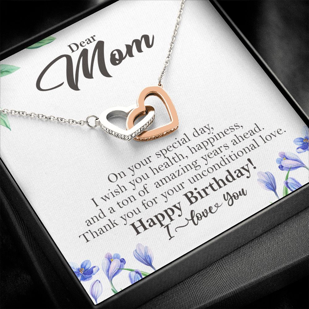 Dear Mom Happy Birthday Gift Interlocking Heart Rose Gold Necklace ❤ Rose Gold Finish Two-Toned Gift Box - HolidayShoppingFinds