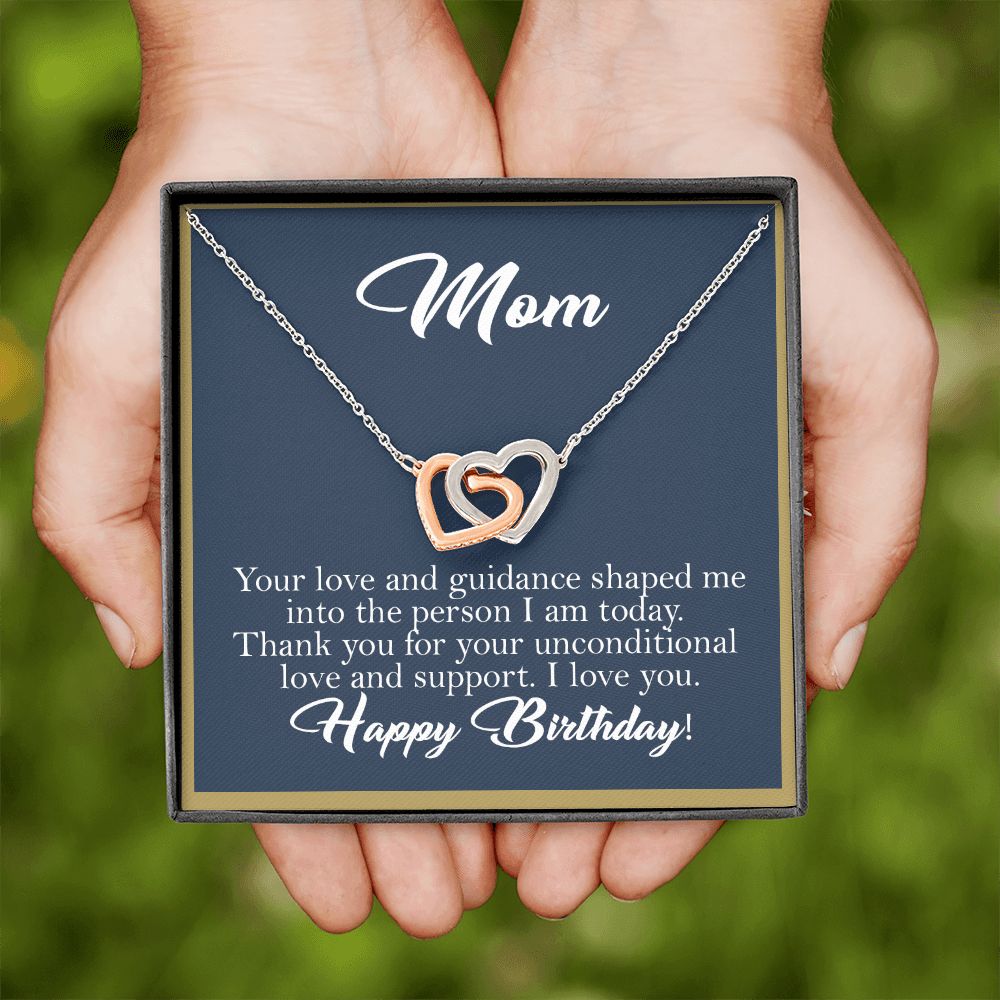 Mom Birthday Gift Interlocking Heart Rose Gold Necklace, Gift for Mom - HolidayShoppingFinds
