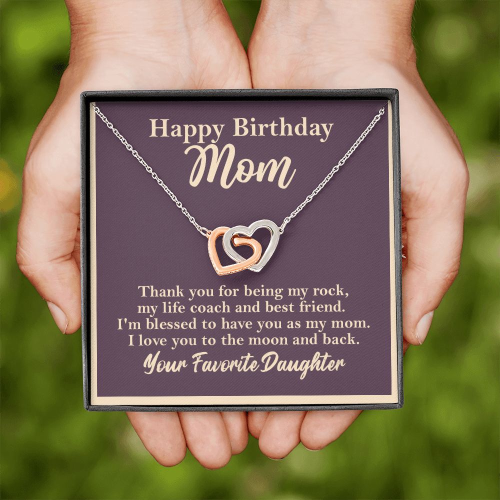 Happy Birthday Mom From Daughter Interlocking Heart Rose Gold Necklace - HolidayShoppingFinds