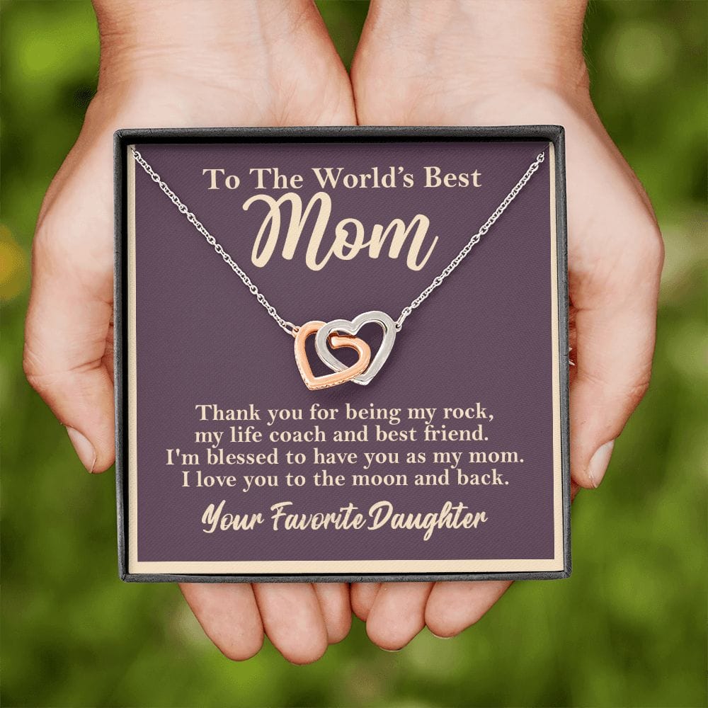 World's Best Mom From Daughter Interlocking Heart Rose Gold Necklace - HolidayShoppingFinds