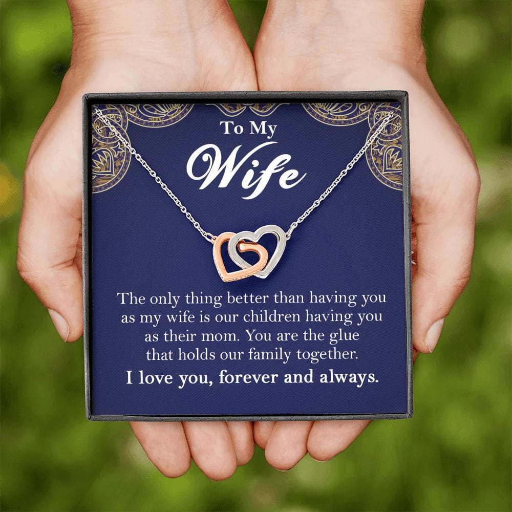 To My Wife Interlocking Hearts Rose Gold Necklace Gift From Husband - HolidayShoppingFinds