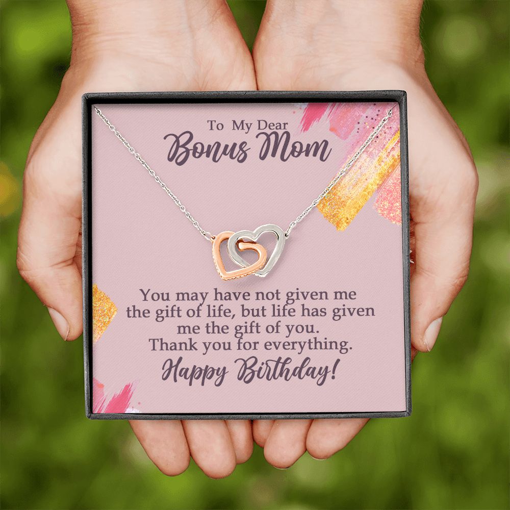 To My Dear Bonus Mom Birthday Gift Interlocking Heart Rose Gold Necklace - HolidayShoppingFinds