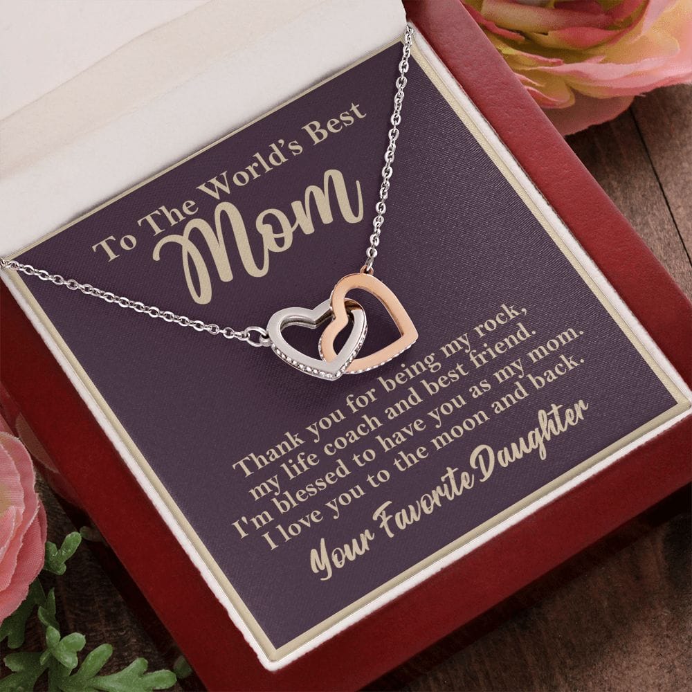 World's Best Mom From Daughter Interlocking Heart Rose Gold Necklace - HolidayShoppingFinds