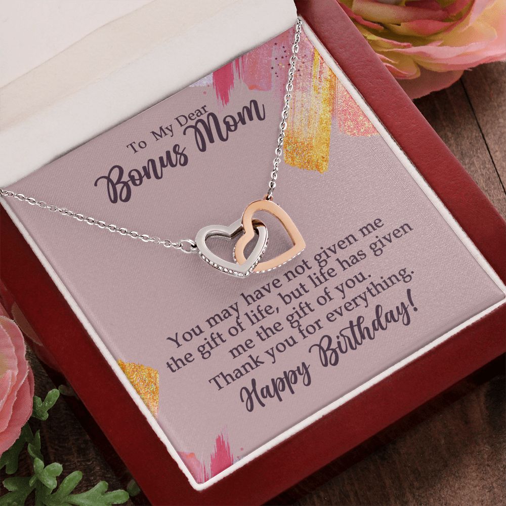 To My Dear Bonus Mom Birthday Gift Interlocking Heart Rose Gold Necklace - HolidayShoppingFinds