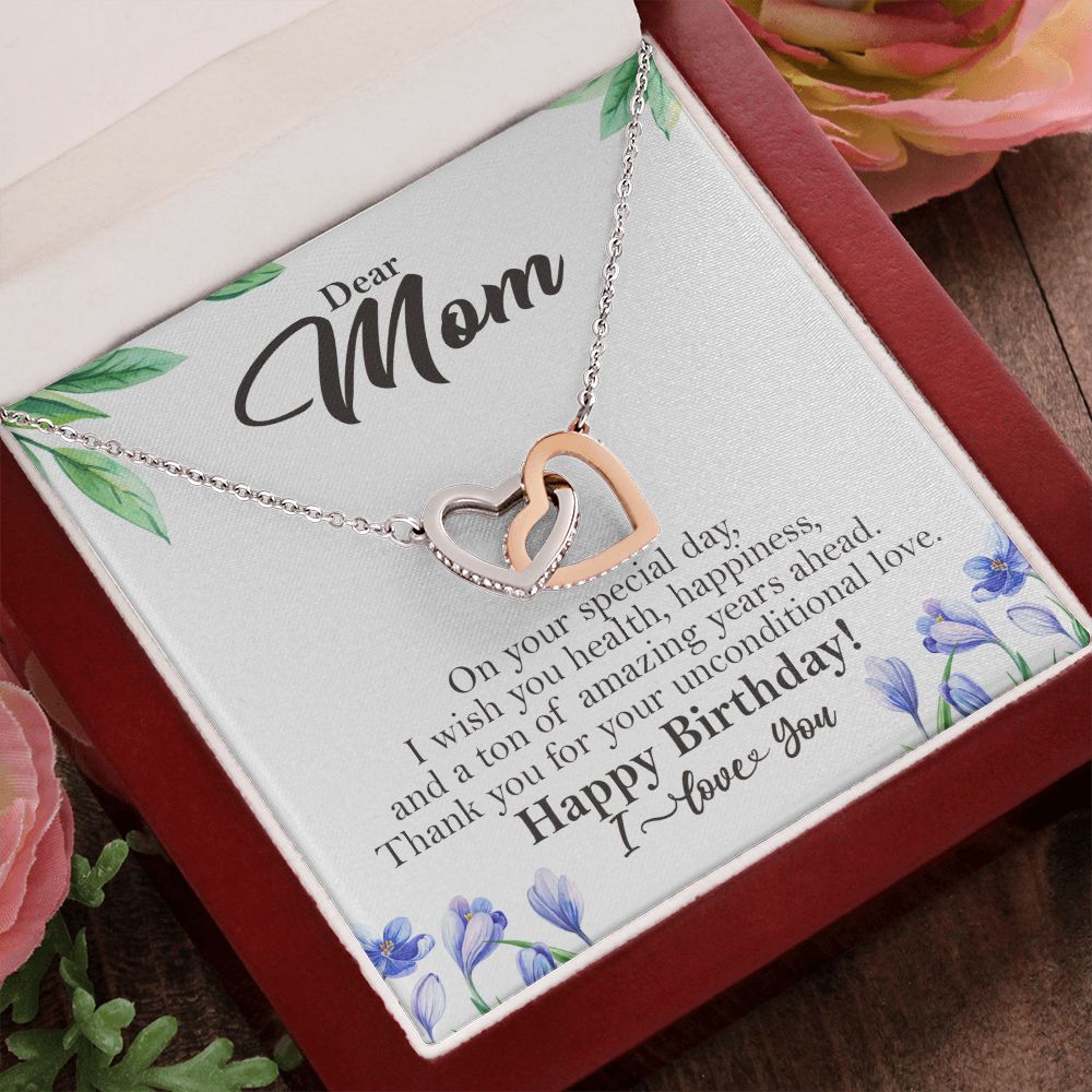 Dear Mom Happy Birthday Gift Interlocking Heart Rose Gold Necklace ❤ - HolidayShoppingFinds