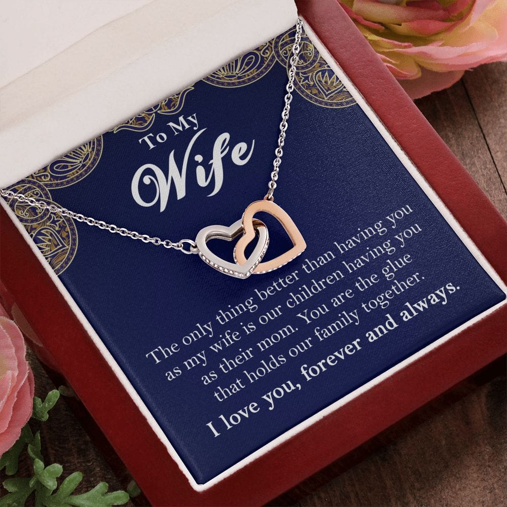 To My Wife Interlocking Hearts Rose Gold Necklace Gift From Husband - HolidayShoppingFinds
