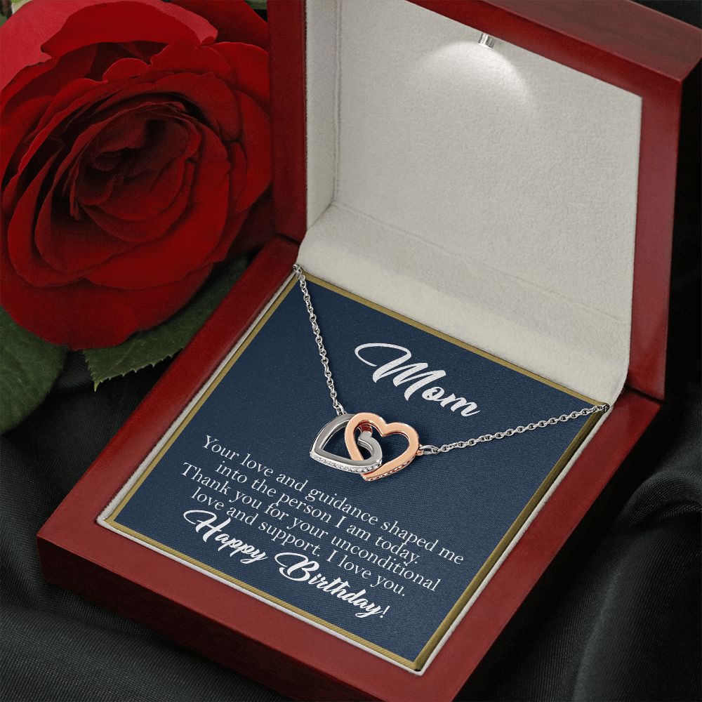 Mom Birthday Gift Interlocking Heart Rose Gold Necklace, Gift for Mom Rose Gold Finish Luxury Box w/LED - HolidayShoppingFinds