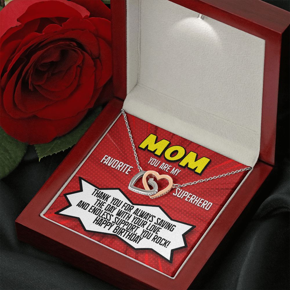 Mom You Are My Superhero Birthday Gift Joined Heart Rose Gold Necklace Rose Gold Finish Luxury Box w/LED - HolidayShoppingFinds