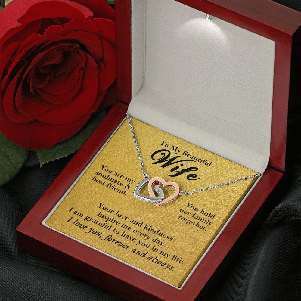 To My Beautiful Wife Hearts Necklace Gift From Husband, Soulmate Gift Rose Gold Finish Luxury Box w/ LED - HolidayShoppingFinds