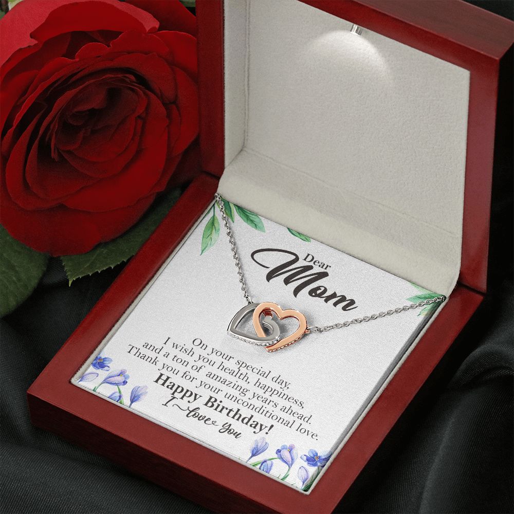 Dear Mom Happy Birthday Gift Interlocking Heart Rose Gold Necklace ❤ Rose Gold Finish Luxury Box w/LED - HolidayShoppingFinds