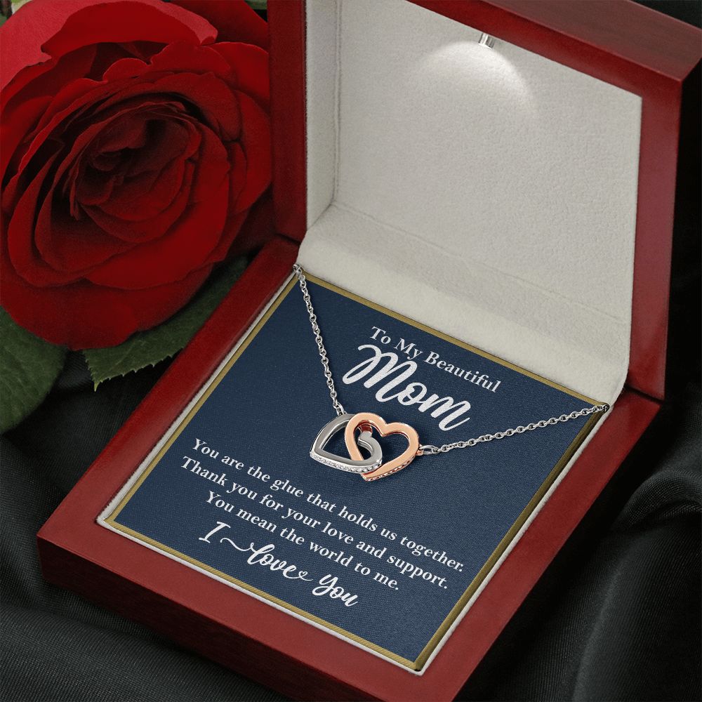 To My Beautiful Mom Interlocking Heart Rose Gold Necklace Gift for Mom Rose Gold Finish Luxury Box w/LED - HolidayShoppingFinds