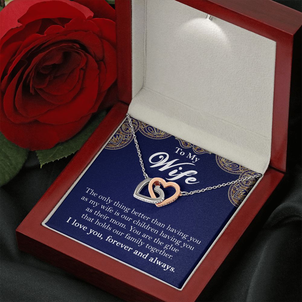To My Wife Interlocking Hearts Rose Gold Necklace Gift From Husband Rose Gold Finish Luxury Box w/LED - HolidayShoppingFinds