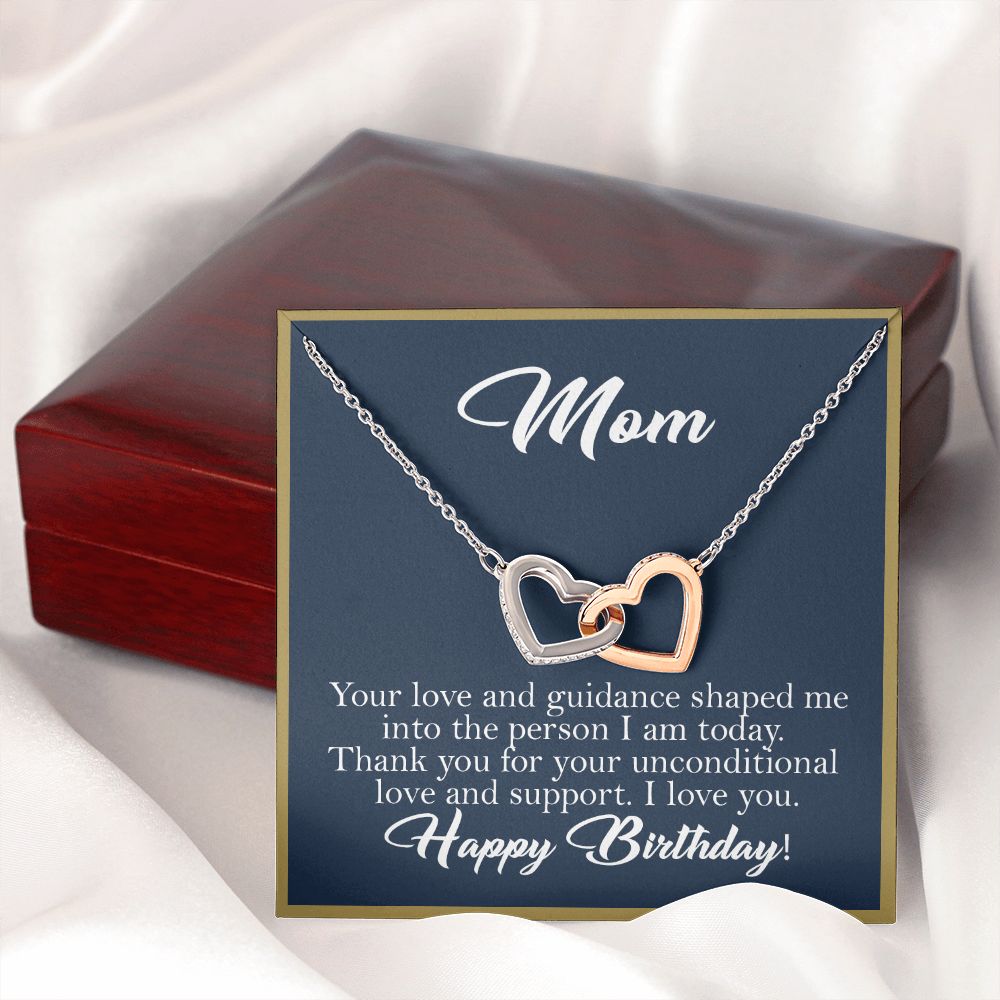 Mom Birthday Gift Interlocking Heart Rose Gold Necklace, Gift for Mom - HolidayShoppingFinds
