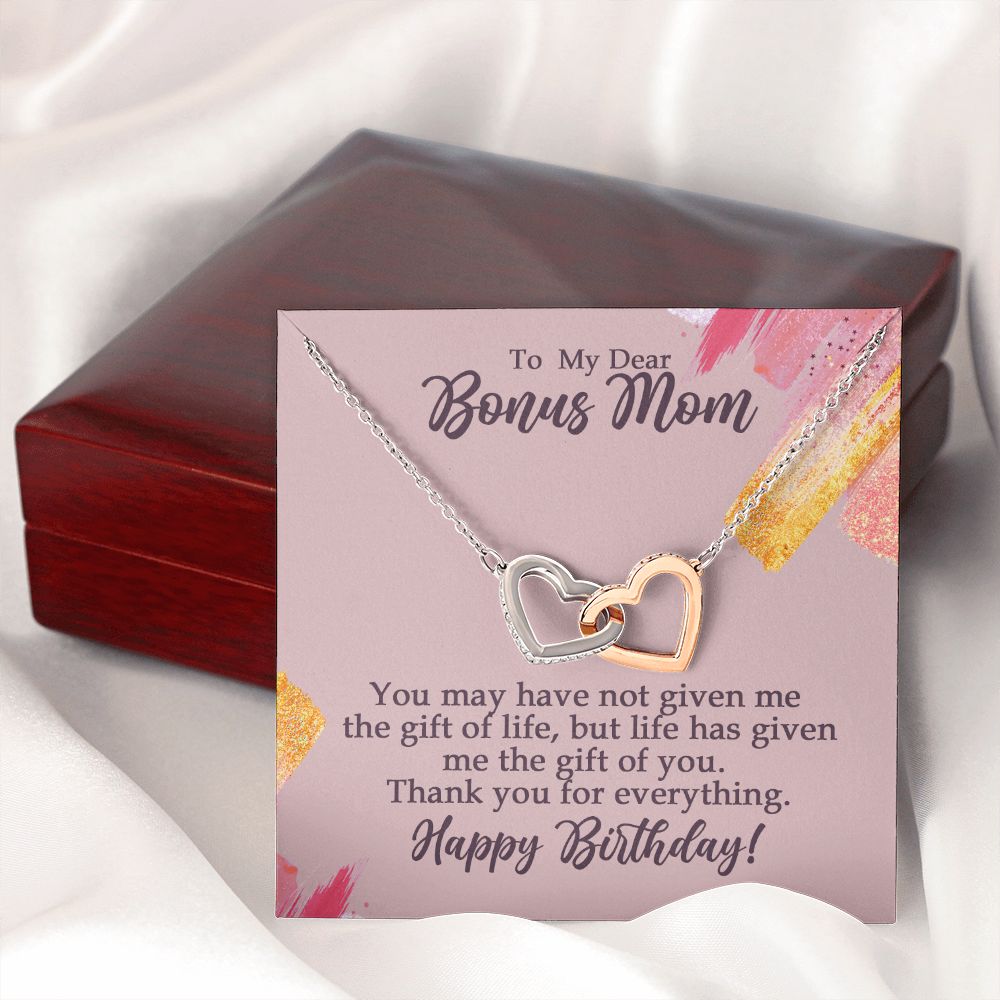 To My Dear Bonus Mom Birthday Gift Interlocking Heart Rose Gold Necklace - HolidayShoppingFinds