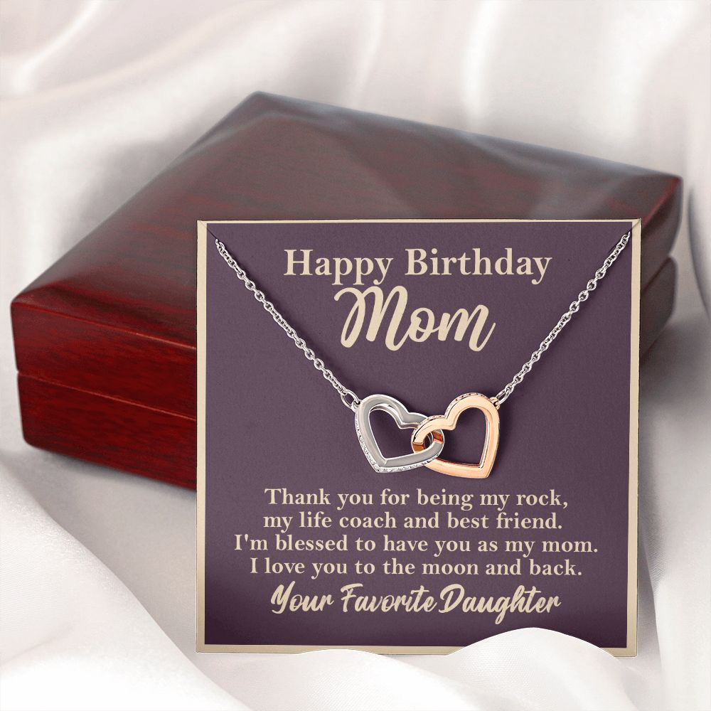 Happy Birthday Mom From Daughter Interlocking Heart Rose Gold Necklace - HolidayShoppingFinds