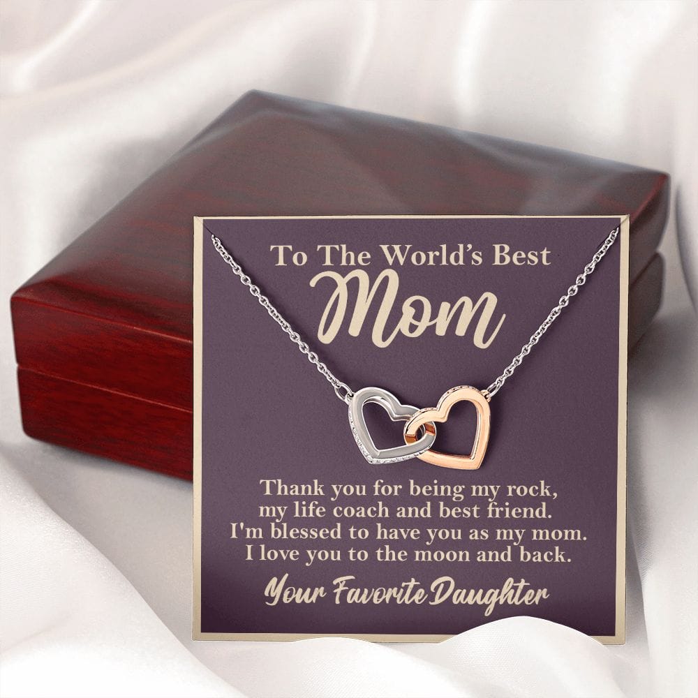 World's Best Mom From Daughter Interlocking Heart Rose Gold Necklace - HolidayShoppingFinds