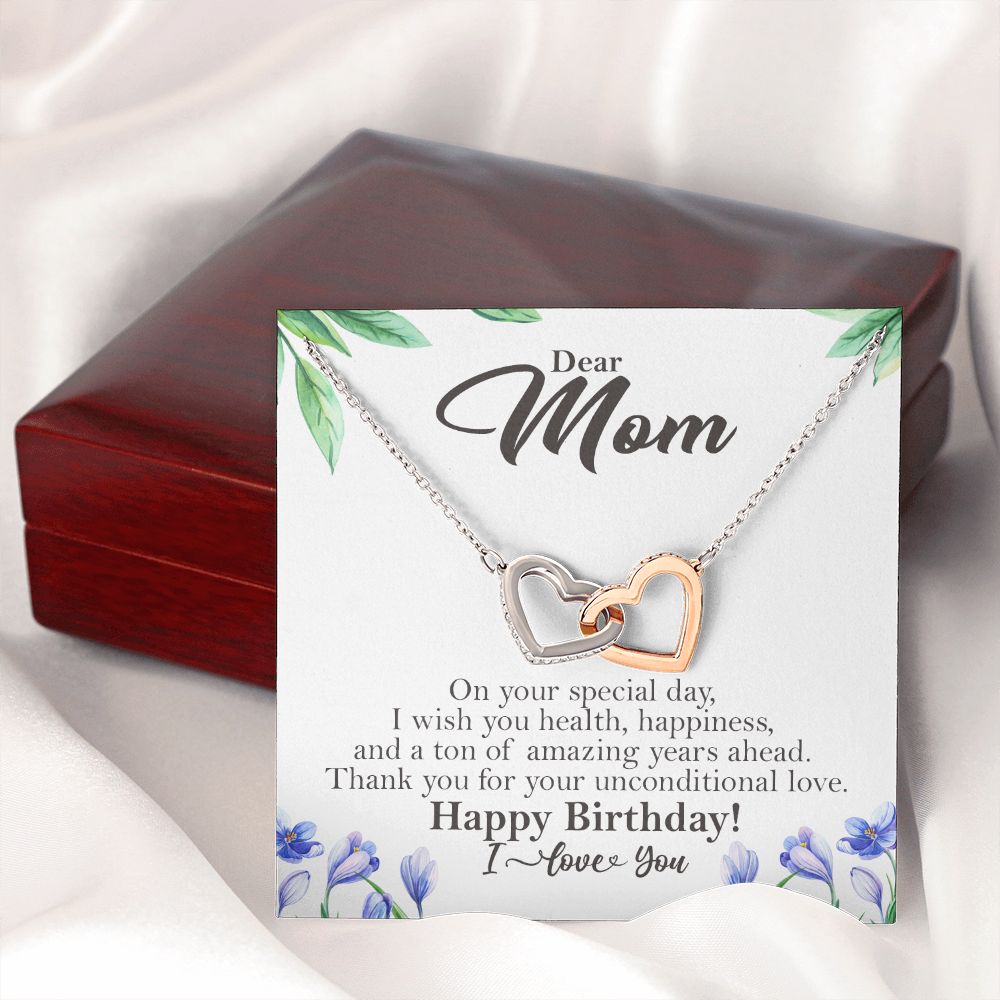 Dear Mom Happy Birthday Gift Interlocking Heart Rose Gold Necklace ❤ - HolidayShoppingFinds