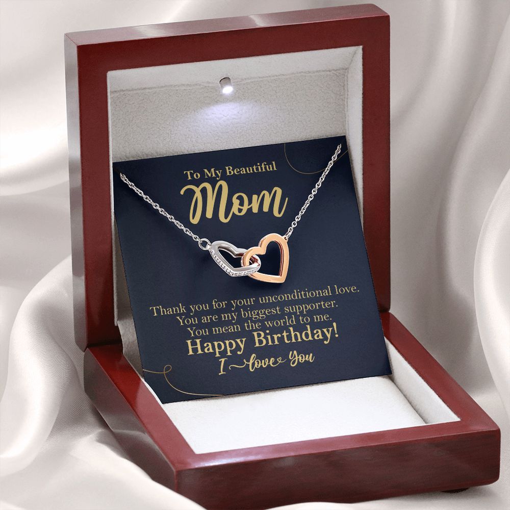 To My Beautiful Mom Birthday Gift Interlocking Heart Rose Gold Necklace - HolidayShoppingFinds