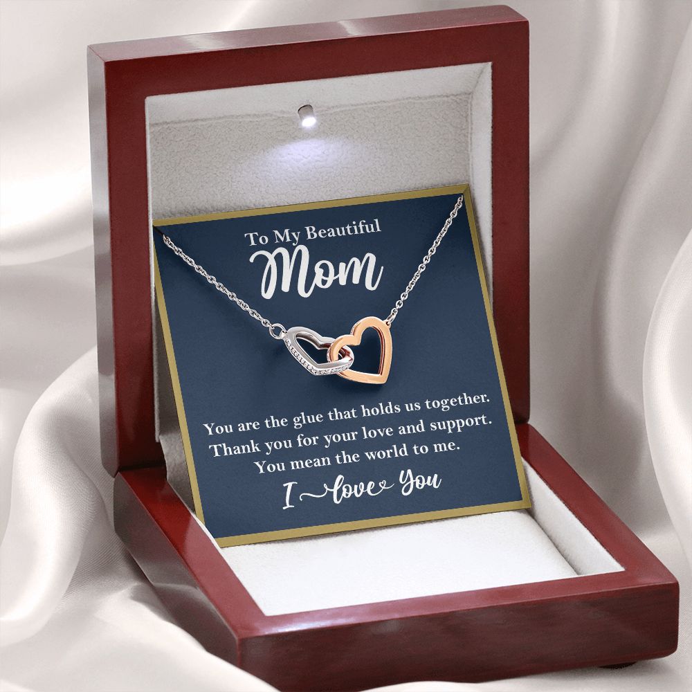 To My Beautiful Mom Interlocking Heart Rose Gold Necklace Gift for Mom - HolidayShoppingFinds